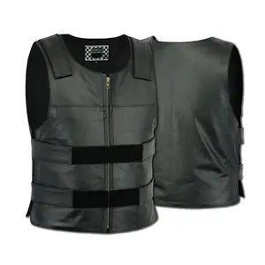 HIGHWAY LEATHER Men's Tough Leather Motorcycle Vest for Bikers - Stylish, Durable Waistcoat Tops with Zipper, Straps, Satin Lining, Pocket | 11643SPT-Black Classic Soft Menswear