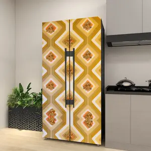 70s Harvest Gold, Merry Mushroom Retro Self Adhesive Refrigerator Wrap Set