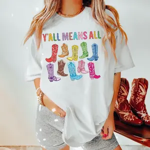 Yall Means All Cowgirl Boots Shirt Queeer Shirt LGBT Shirt Non Binary Tee Country Style Sweatshirt Lesbian Tee Bi Pride Genderfluid Pride 0