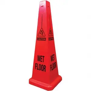 PRO-SAFE Conical Shape High Visibility Wet Floor Alert Sign, 12x36 in Polypropylene, Black-on-Orange English, Restroom Janitorial Use, Model 03-600-05