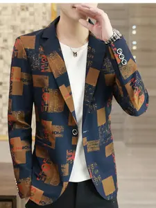Men's Plus Size Printed One Button Slim Fit Blazer