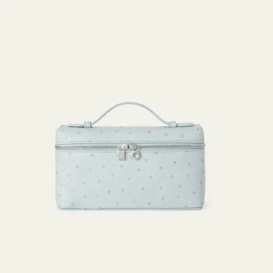 Pre-owned Loro Piana LP19 Lunch Box Bag, Ostrich Leather, Baby Blue with Silver Hardware 2600091