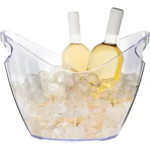 4 Liter Clear Acrylic Food Grade Ice Bucket Wine Bucket Plastic Tub for Drinks Parties Perfect for Wine Champagne Beer Bottles Utensils Handles
