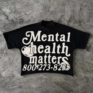 Mental Health Matters Graphics  Cotton Cropped T-Shirts Men  Short Sleeves Vintage Oversize Tshirt Streetwear men Tops