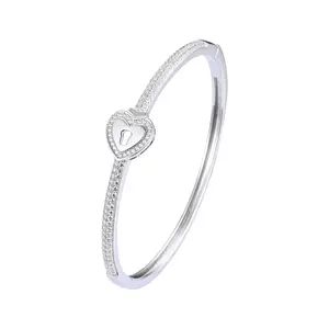 Heart Padlock Bangle Bracelet – 18K White & Yellow Gold Vermeil over Sterling Silver Sentimental Gift for Her, Promise Jewelry