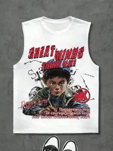 Men Women Graphic Letter Design Vest, Fashion Youth American Streetwear, Loose Fit Sporty Casual New Arrival