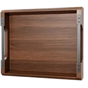 Acacia Wood Ottoman Tray for Living Room, Wooden Serving Tray with Metal Handles, Large Serving Trays for Ottoman, Party, Eating Food on Couch, Decorative Trays for Coffee Table, Bathroom, Home Decor