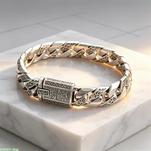 Vintage Stainless Steel Curb Chain Bracelet Punk Engraved Biker Style Retro Metal Wrist Jewelry for Daily Casual Party Street Wear