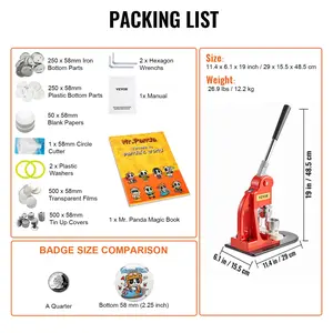 VEVOR Button Maker Machine, 58 mm (2.25 inch) Badge Punch Press Kit, Children DIY Gifts Pin Maker, Button Making Supplies with 500pcs Button Parts Circle Cutter Magic Book