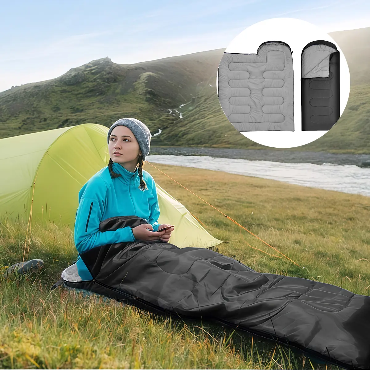 Adult Lightweight Waterproof Sleeping Bag - Polyester Sleep Sack, Compact 3-4 Season Camping Gear for Teens, Hiking & Transportation-Friendly Outdoor Sports Equipment