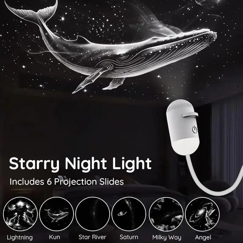 2-in-1 Galaxy Projector Night Light - Sliding Projection Films, Adjustable Brightness, 360° Rotating Design, USB-Powered - Car & Bedroom Decoration for Kids - Starry Sky, Relaxing, Sleeping Aid, Birthday Gift, Birthdays