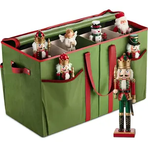Nutcracker Storage Containers - Ornament Christmas Figurine Storage Box - Christmas Village Containers Fits Up to 8 15-Inch Figurines & Xmas Decorations Accessories - Green