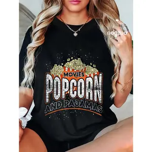 100% Cotton Movies Popcorn And Pajamas Popcorn T-Shirt