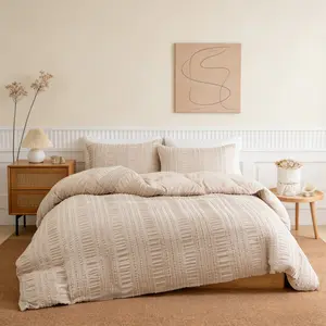 Striped tufted duvet cover set (2/3 counts), no filling, soft and comfortable polyester set, micro-pleated design, khaki, white, blue color, Farmhouse style bedding set, bedroom guest room decoration, all seasons,holiday birthday gift.