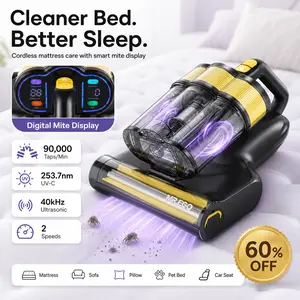 Mr.ego Cordless Mattress Vacuum Cleaner, 16kPa Ultra-Deep Suction Bed Vacuum with 90,000 Taps/Min Beating, 253.7nm UV-C Light, 40kHz Ultrasonic, LED Digital Mite Display, Aroma System, 2-Speed for Bed Sofa Couch