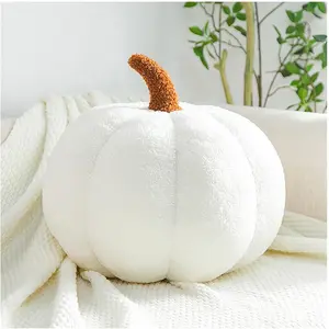 Plush Pumpkin Throw Pillows White 3D Pumpkin Shaped Decorative Pillow Cute Fleece Cushion for Couch Bed Chair Modern Household Decor White,7.87"