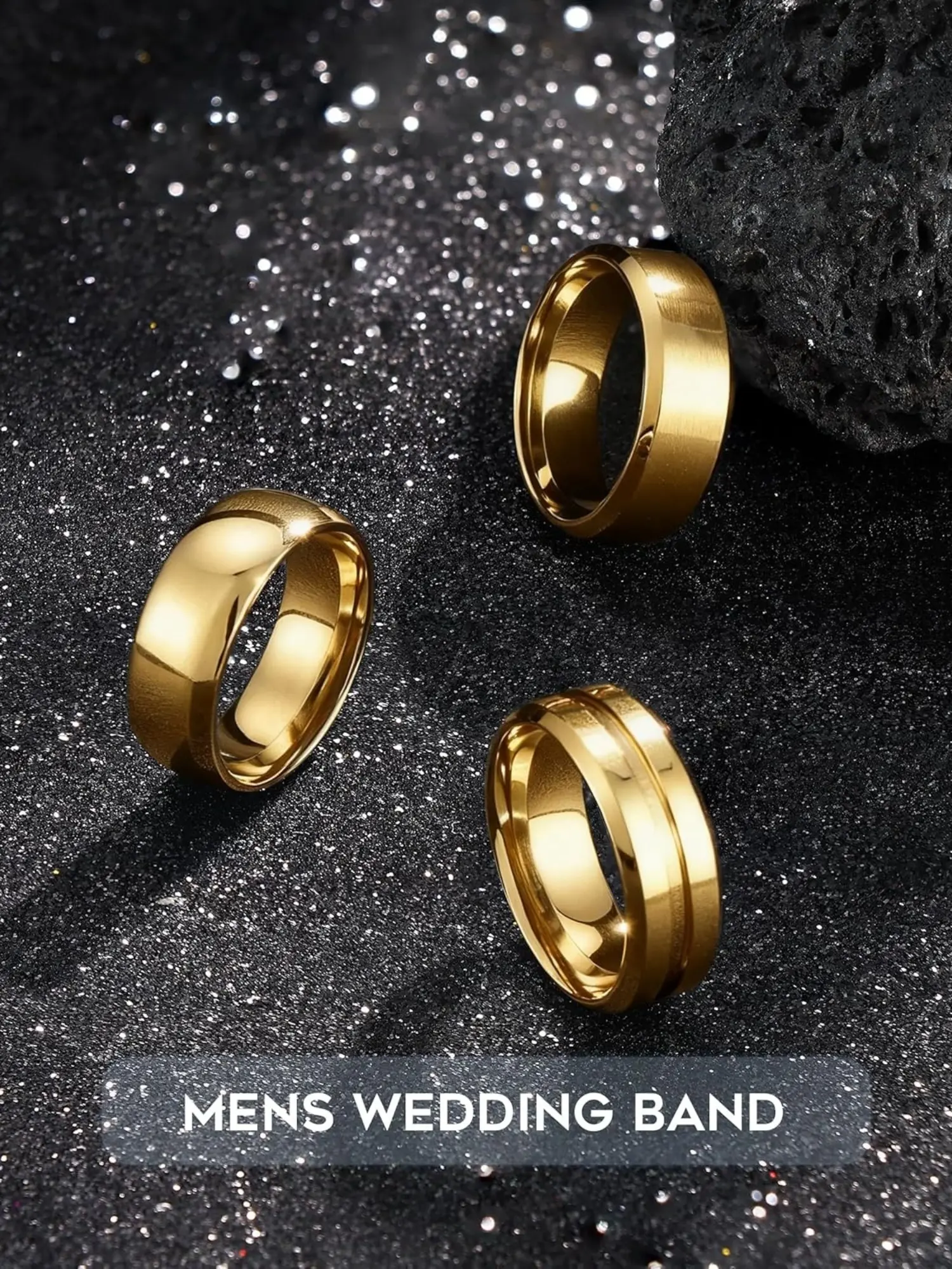 3Pcs Stainless Steel Stacking Ring Set for Men Women 8MM Comfort Fit Wedding Band Style - High Polished/Matte Surface Golden/Silvery/Black Fashion Rings, Simple Cool Engagement Promise Jewelry for Daily Wear & Gifting Statement Multi Ring Stackable Rings