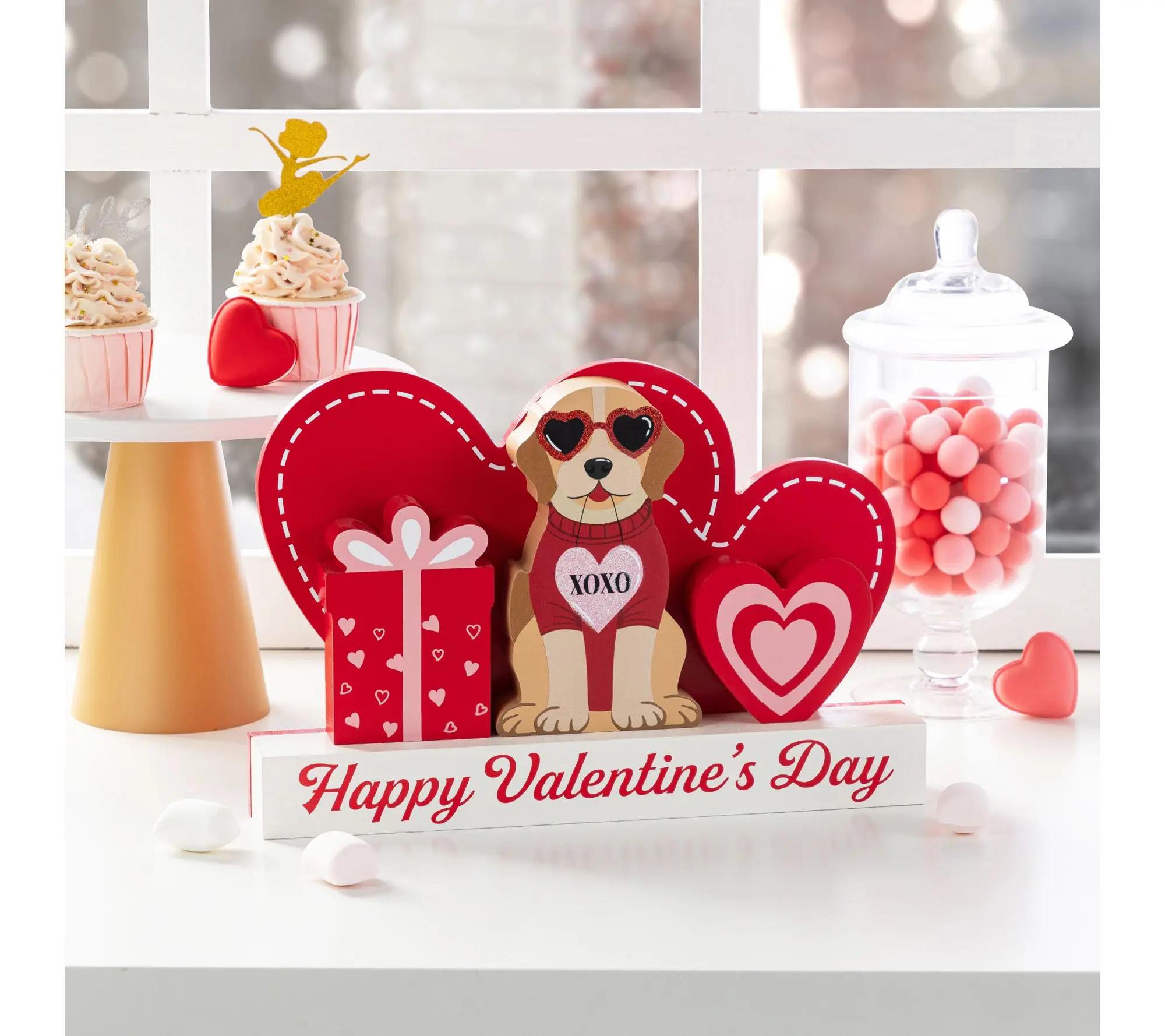 Glitzhome 12"L Set of 4 Valentine's Wooden Table Block