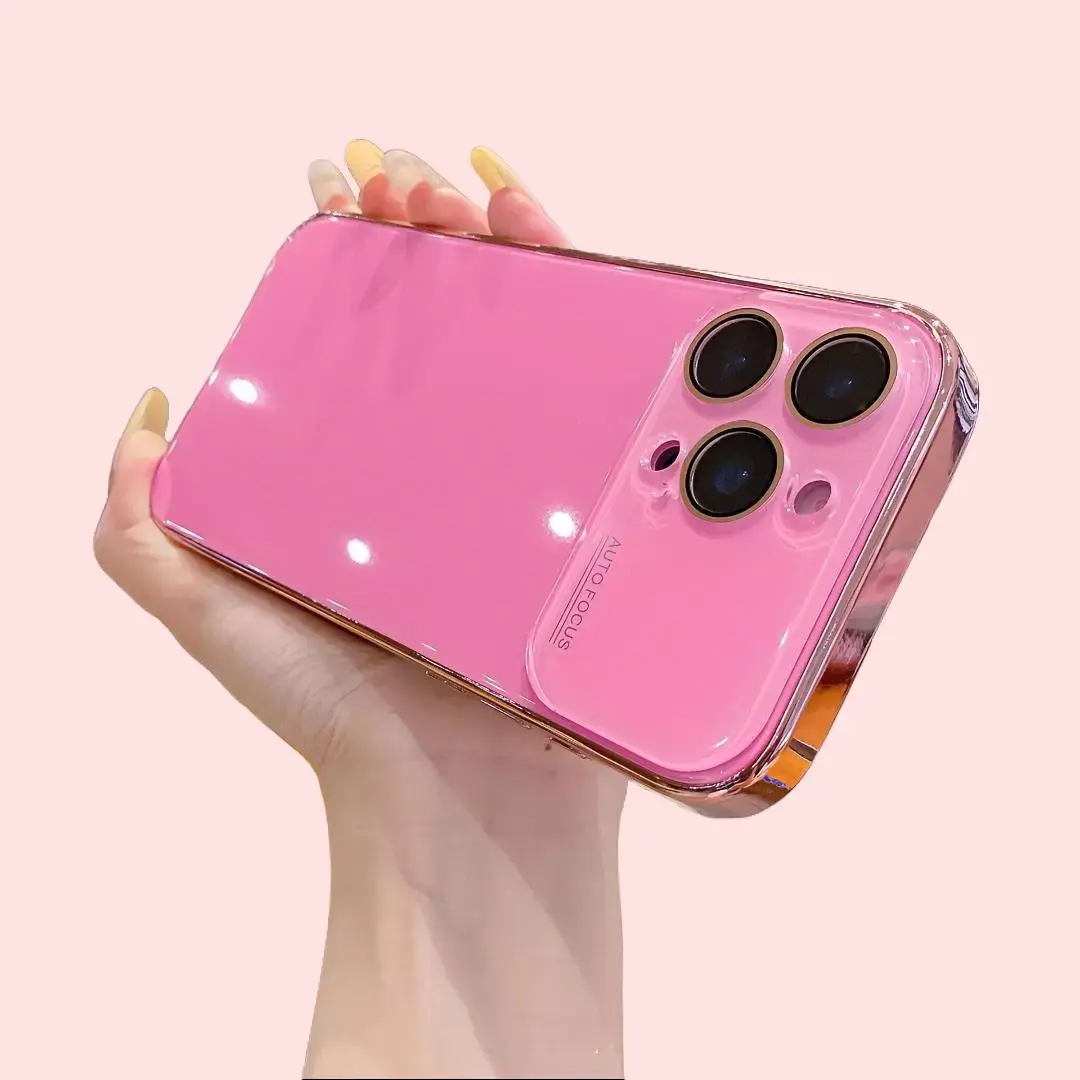 Customized Glossy Electroplated Glass Protection Case for iPhone Series, 1-Piece, Large Window, Minimalist Solid Color, Full Camera Lens Guard, Flush Mount, Waterproof Phone Accessory for IP 13-17 Pro Max/15/14, Accessories