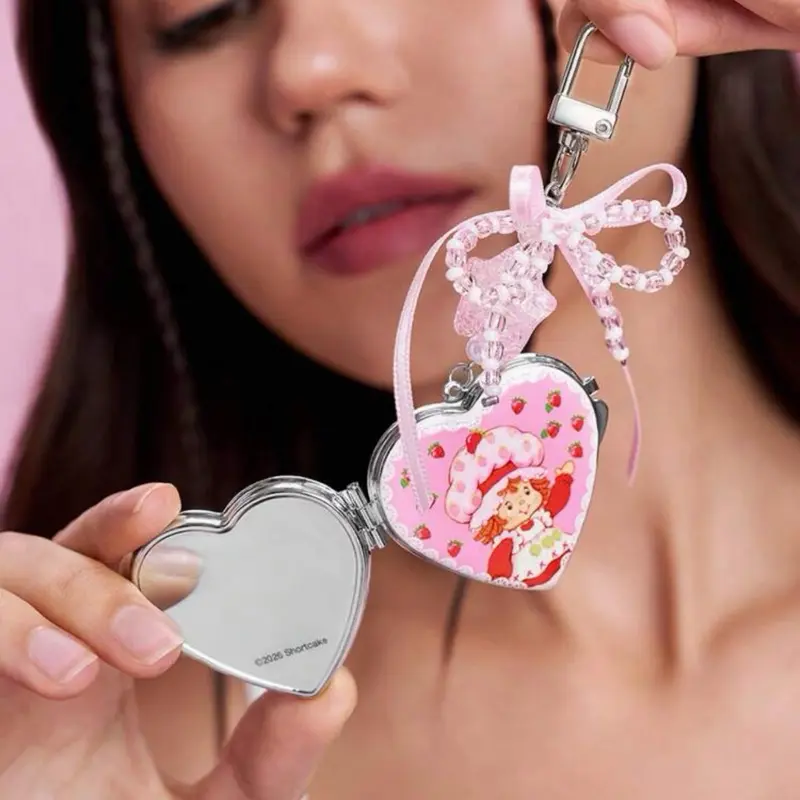 Strawberry Shortcake Heart Compact Mirror Keychain