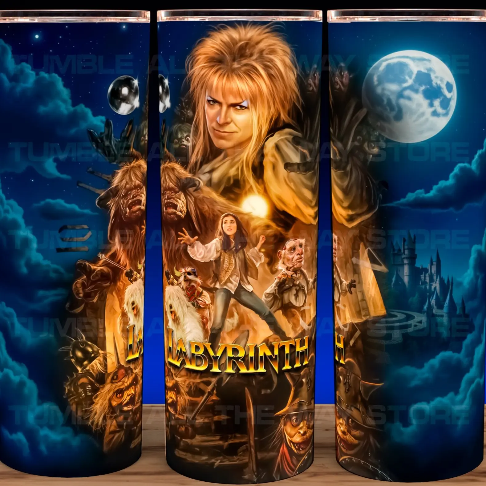 The Labyrinth 80s Movie Fantasy Jareth Goblin King and Sarah Williams Cup Mug Tumbler 20oz Stainless Steel Double Insulated Modern Drinkware with Lid & Straw for Fantasy Movie Fans