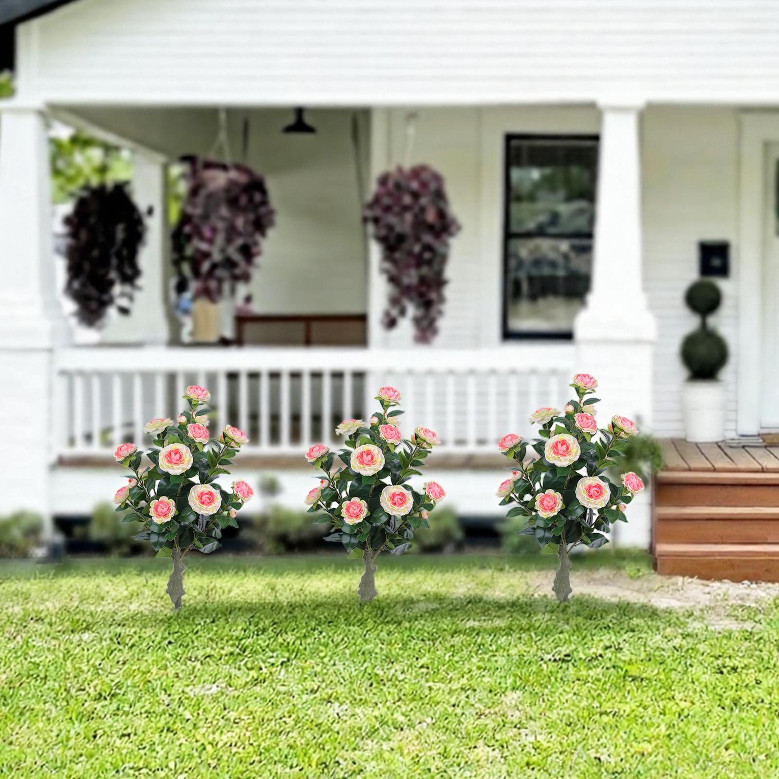 2 Set Artificial Roses With Plastic Stems and Iron Pickets, PE Rose Flowers and Artificial Foliage For Outdoor Indoor Garden, Patios, House,Wedding Party Decorations