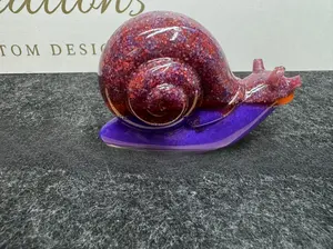 Whimsy Trail Resin Snail Figurine Ruby Shell Handmade Decor Ornament 3" Long 2" Tall Purple Body Reddish Purple Shell Gold Orange Accents