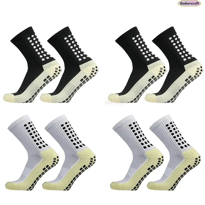 Men's Athletic Crew Socks Set - 1-4 Pairs, Elastic Breathable Antislip Grip, Compression Fit, Moisture Wicking, for Soccer Training, Gym, Outdoor Activities