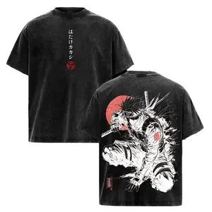 Kakashi Hatake T-Shirt Washed Vintage, Naruto Anime Oversize Streetwear Tee, Sharingan Ninja Graphic Shirt, Unisex Heavyweight Cotton Top, Gift for Anime & Manga Fans