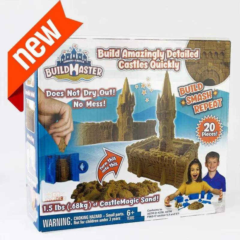 Create A Castle Indoor Kit for Kids, Seen on Shark Tank: BuildMaster 20-Piece Sensory Sand Toy Set, STEM Play for Ages 6+ with Sand & Playmat