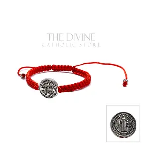 Red St Benedict Bracelet - Adjustable Silver Beads & Red Nylon Thread - Lightweight Faithful Accessory