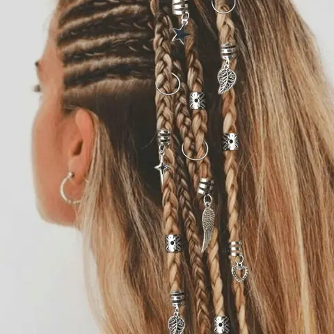 Alloy Braid Hair Ring, Simple Style Hair Ring,  Hollow Out Heart & Stars & Moon & Leaf Decor, Hippie Style Hair Accessories, Loc Hair Jewelry for Braids