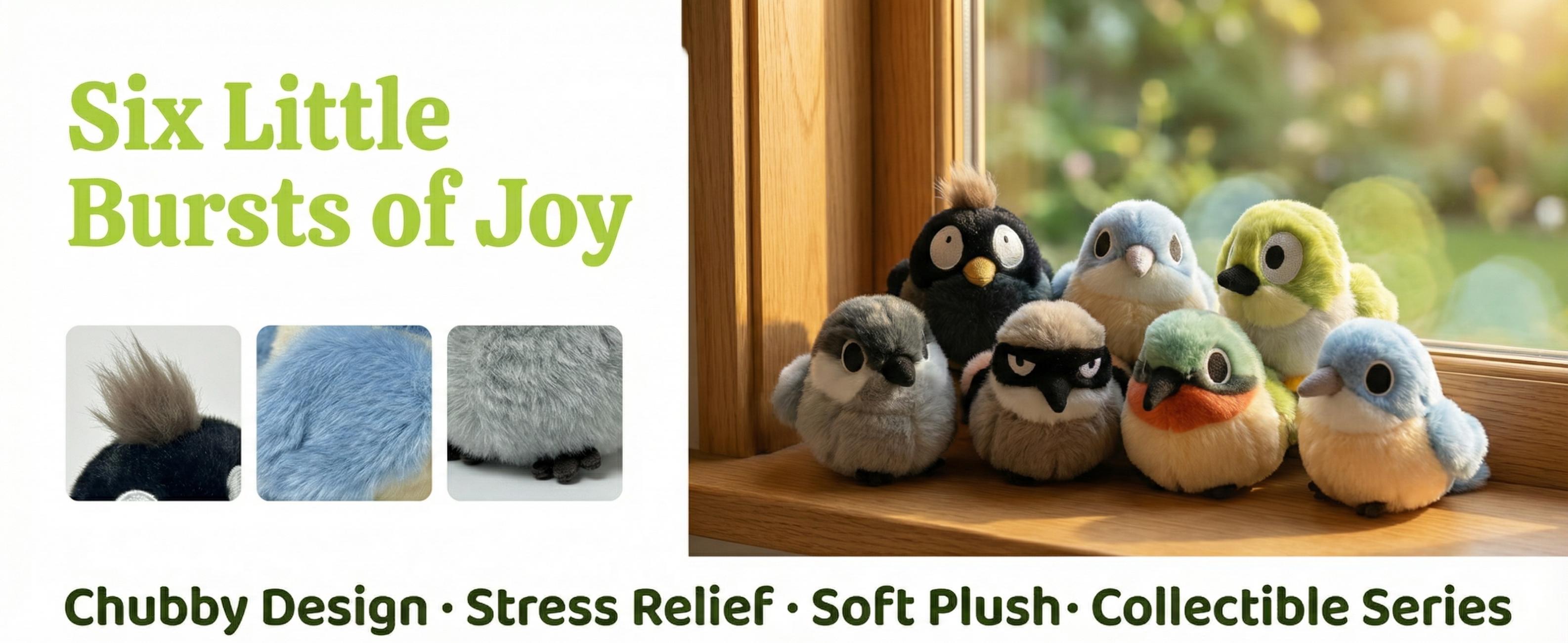 Cute Round Bird Plush Toy, Super Soft Chubby Stuffed Animal, Kawaii Desk Decor, Stress Relief Squeeze Toy, Gift for Kids & Adults