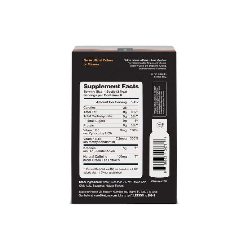 Ketone-IQ +Caffeine Shot Peach Beverage Energy
