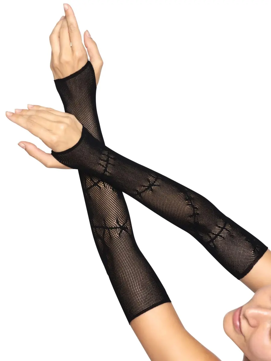 Leg Avenue Women's Black Stitched Halloween Opera Length Breathable Fishnet Armwarmers - 1 Size Fits Most, Hand Wash Cold, Pet Costume Accessory (Model 2676-00122)