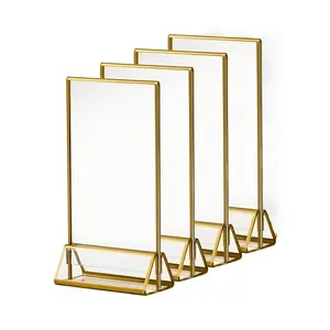 6pcs Transparent Acrylic Wedding Table Number Signs, Golden-Framed Photo Display Stands, Double-Sided Golden Photo Frames