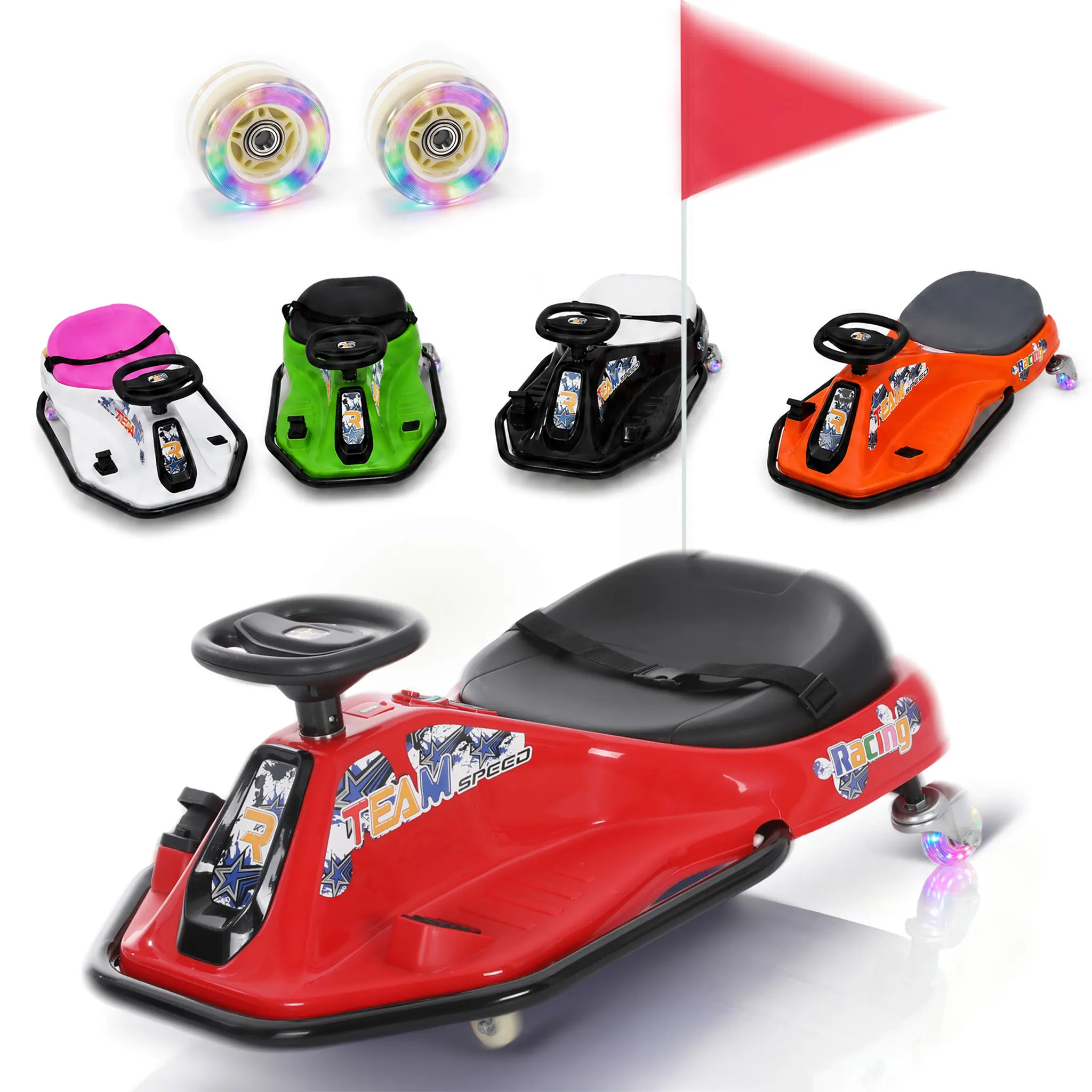 #Dealsforyoudays  PHIVILLA Kids Electric 24V Drift Car, 2 Speed Wiggle Go Kart for Boys & Girls Ages 3+, Front Lights, Bluetooth Music & Safety Harness