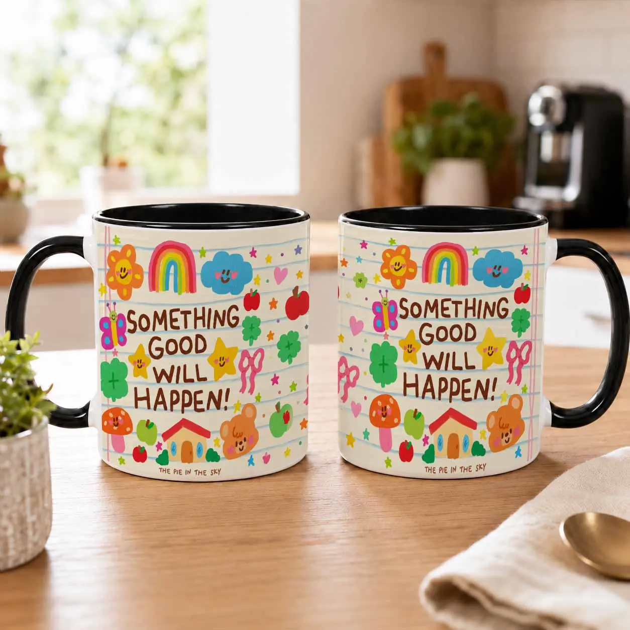 Positive Vibes Mug (11oz/15oz)  Something Good Will Happen rainbow flower print  cheerful ceramic coffee cup  for office  home  birthdays  friendship gifts
