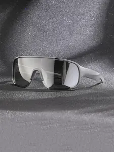 Unisex Fashion One-piece Design Flat Top Sunglasses, Trendy Tinted Lens Wrap Around Sunglasses for Everyday Use, Fashion Accessories for Outdoor Activities