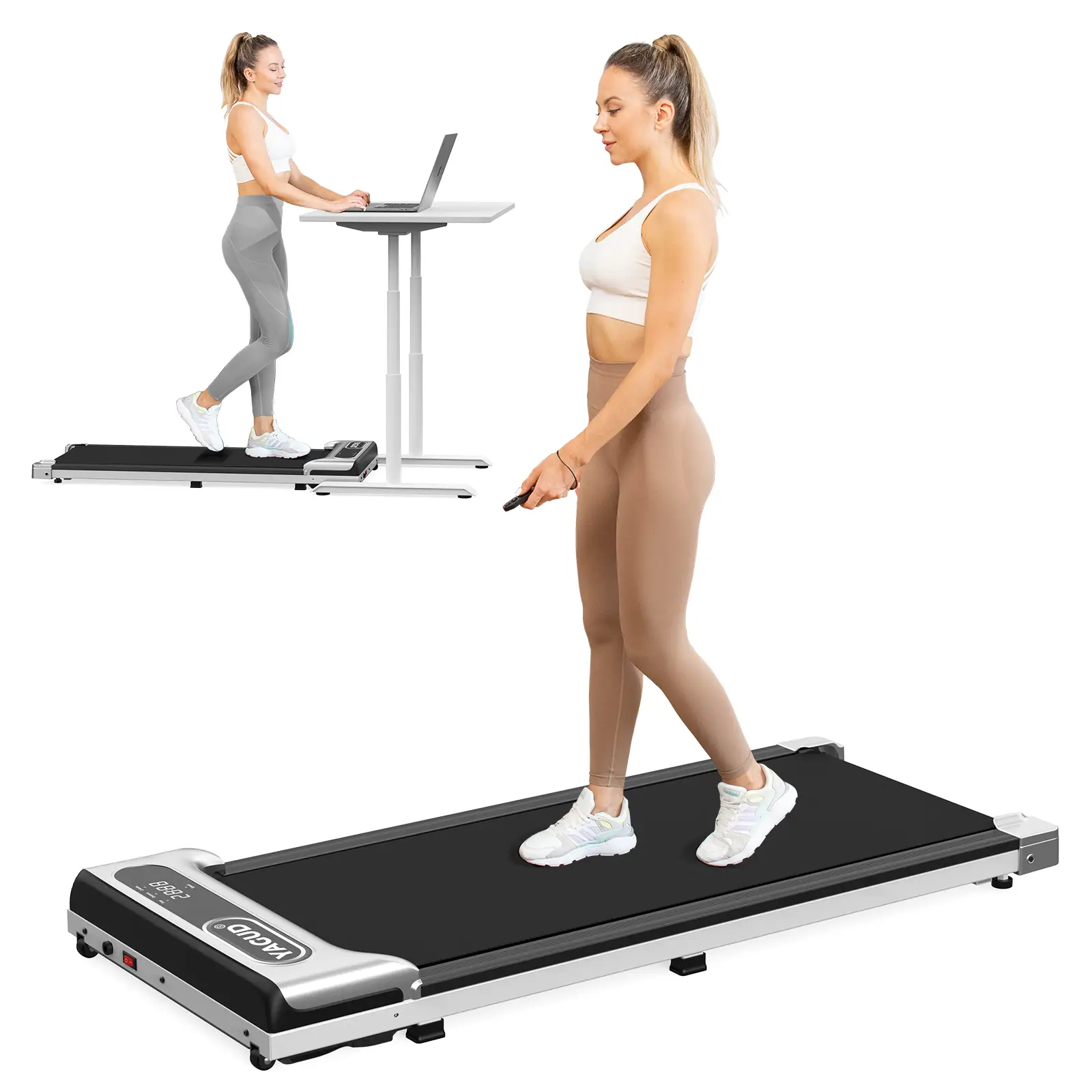 YAGUD Walking Pad with Remote Control, LED Display, 2 in 1 Under Desk Treadmill for Small Spaces,Portable for Home/Office