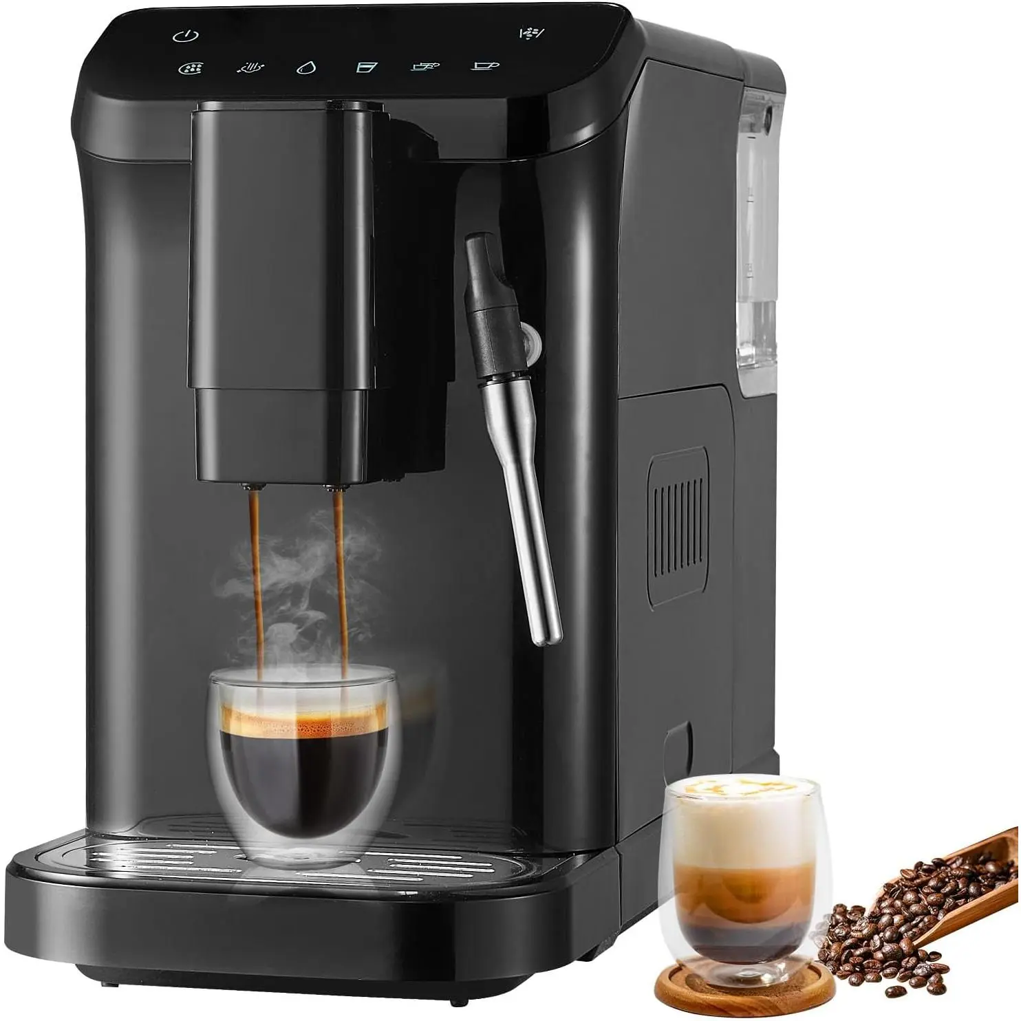 2024 Spring New Modern Programmable Automatic Espresso Machine with Grinder - 20-Bar Pressure, 15-Level Grinding Settings, 1.5L Water Tank, LCD Digital Touch Screen, Steam Frothing Wand Milk System, Coffee Bean Compatible for Home & Office Use