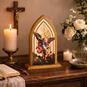 St Michael Icon Catholic | Archangel Michael Wood Icon | Catholic Home Altar Decor | Small Religious Icon | Desk Saint Icon