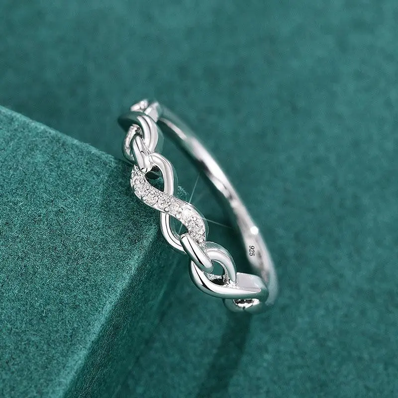 Simple Female Rings Genuine 925 Sterling Silver 8 Shaped AAA Cubic Zircon Infinity Eternity Rings Jewelry Female Wedding Gift