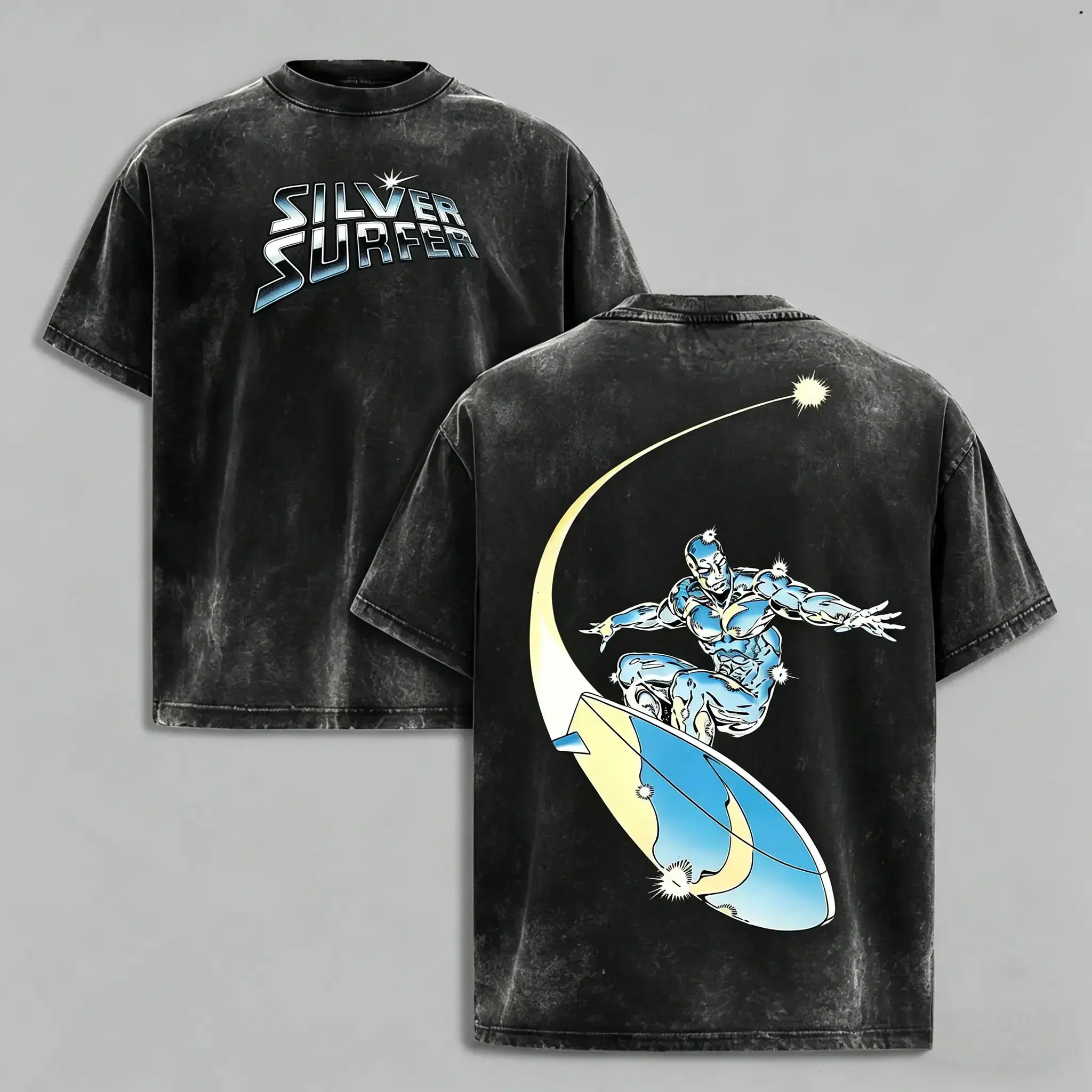 Silver Surfer Graphic T-Shirt, Unisex Acid Washed Oversized Cotton Streetwear Comic Tee with Ultra HD Print, Acid-Wash, Superhero Stuff, All Seasons, Oversized Graphic Tee, Lightweight, S, Men's Stuff, Guys Gifts, Cool Gifts For Guys, Drip Clothing, Machi