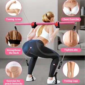 Pilates Bar Kit with Resistance Bands, 3-Section Pilates Bar with Stackable Bands Workout Equipment for Legs, Hip, Waist and Arm, 11pcs Portable Home Gym Pilates Resistance Bar Kit with Duty Metal Adjustment Buckle, Exercise Fitness Equipment