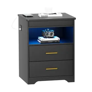 Miuvanity Nightstand Gun Drawer with USB & Type-C Port, LED Light, Modern Design for Office & Bedroom Storage Organize