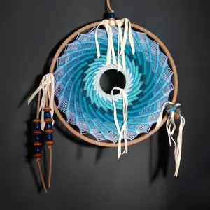 Water Inspired Dream Catcher Handcrafted Fiber Art with 7-Color Spiral & Premium Suede Leather Boho Bedroom Decor 12" L x 10" W x 1" D Wall hanging
