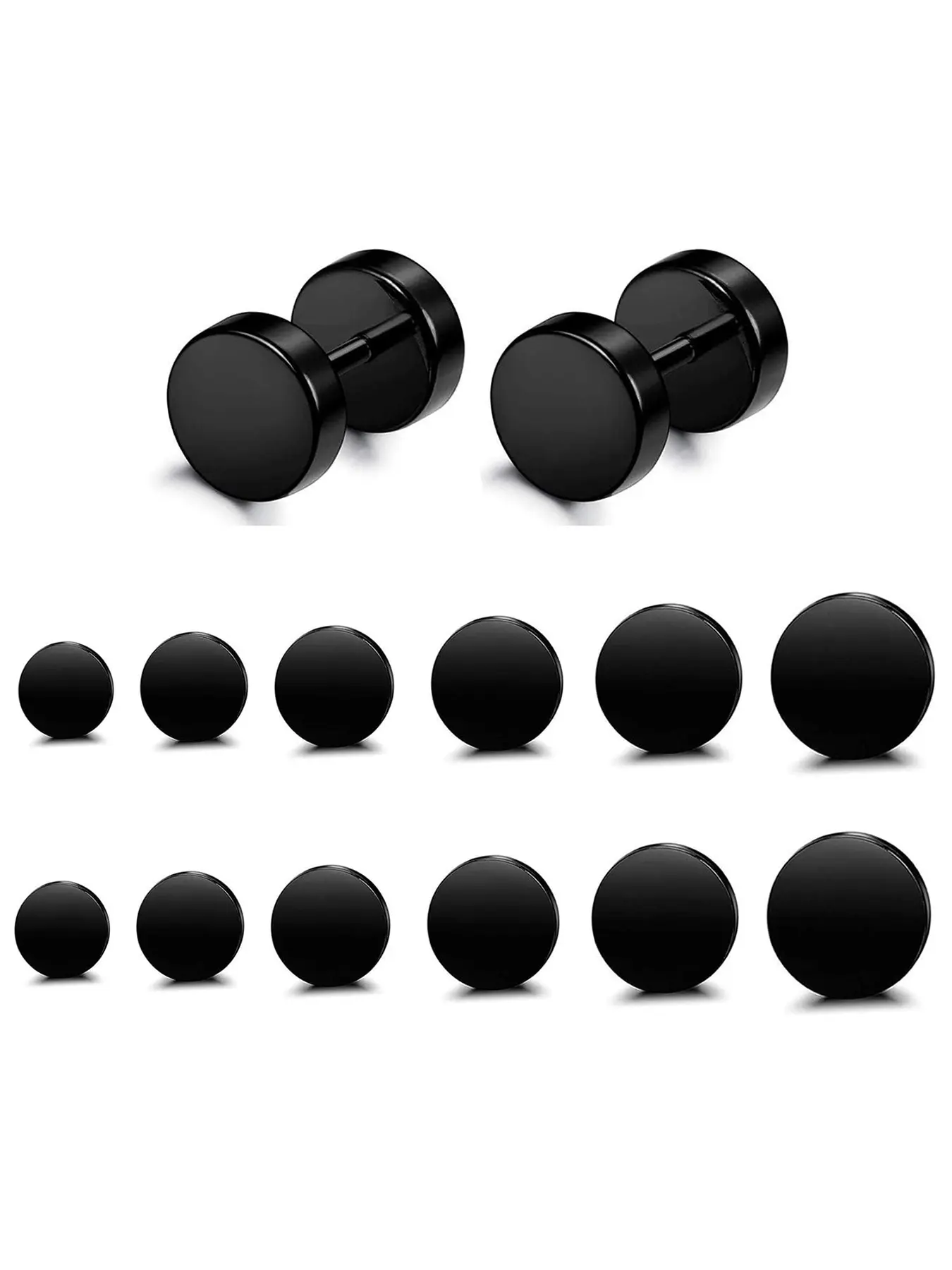 6 Pairs Stainless Steel Ear Studs for Men and Women, Fake Ear Tunnels 3-8mm, Casual Style for All Seasons Studs Earrings, Stud Earrings Jewelry, Earrings Set, Ear Accessories