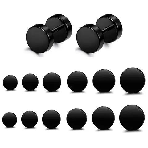 6 Pairs Stainless Steel Ear Studs for Men and Women, Fake Ear Tunnels 3-8mm, Casual Style for All Seasons Studs Earrings, Stud Earrings Jewelry, Earrings Set, Earring Pack