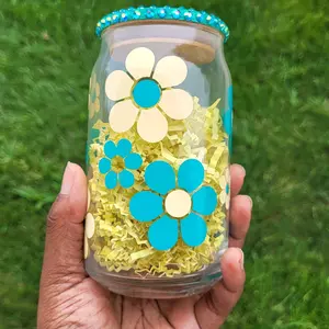 16 oz libby glass can cup with rhinestone lid Drinkware Stylish